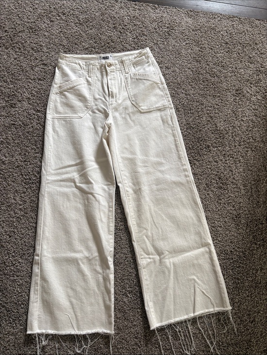PAIGE Pants - PAIGE Cream Wide-Leg Crop Jeans